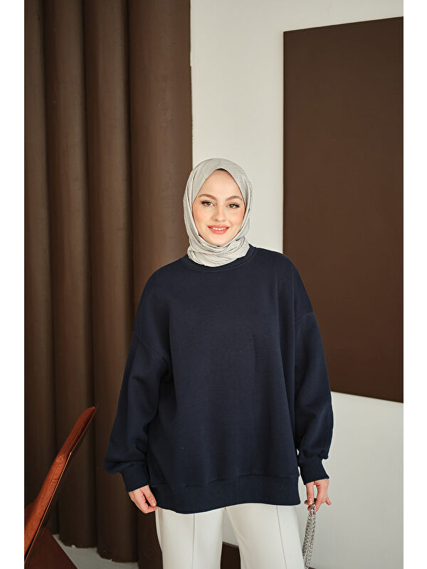 Locco Moda Kadın Bisiklet Yaka Sweat Lacivert