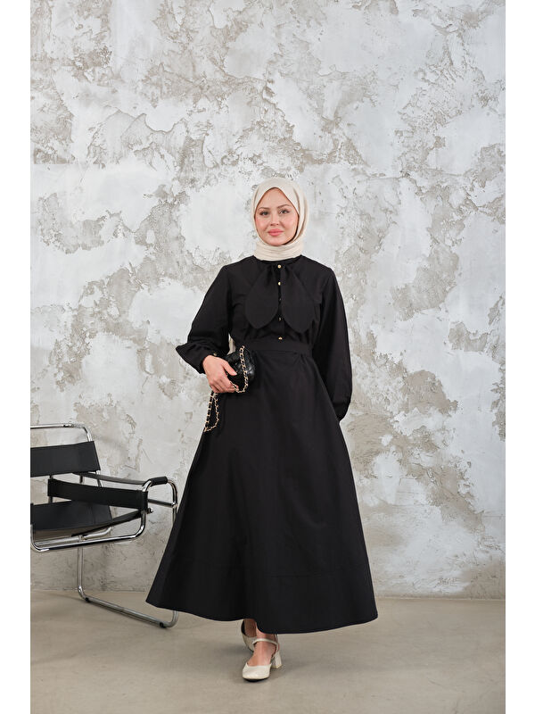 Locco Moda Kadın Bel Bağlamalı Elbise Siyah