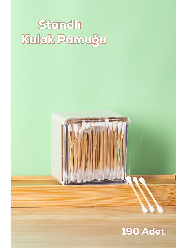 Porsima 3134 Doğal Ahşap Bambu Saplı Standlı Kulak Temizleme Çubuğu Seti- 190 Adet