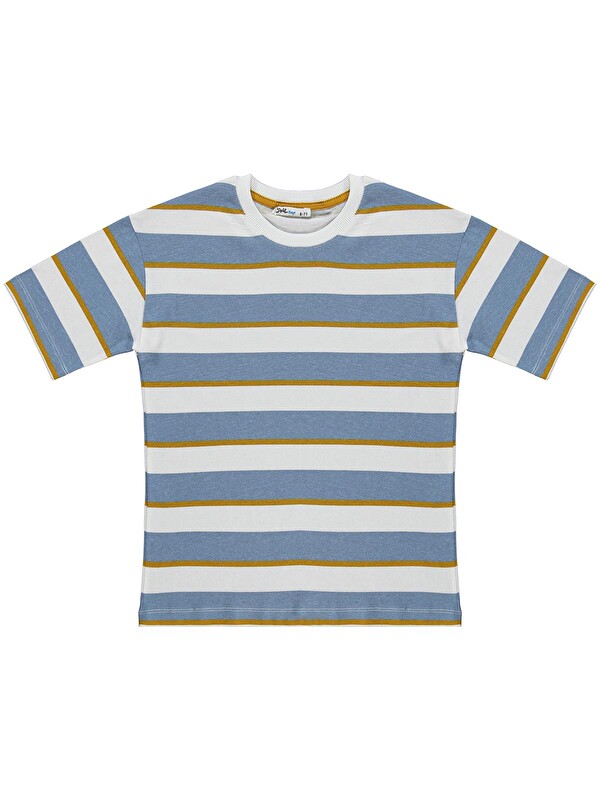 Civil Boys Basic Dokulu Çizgili 10-13 Yaş Tişört - Mavi