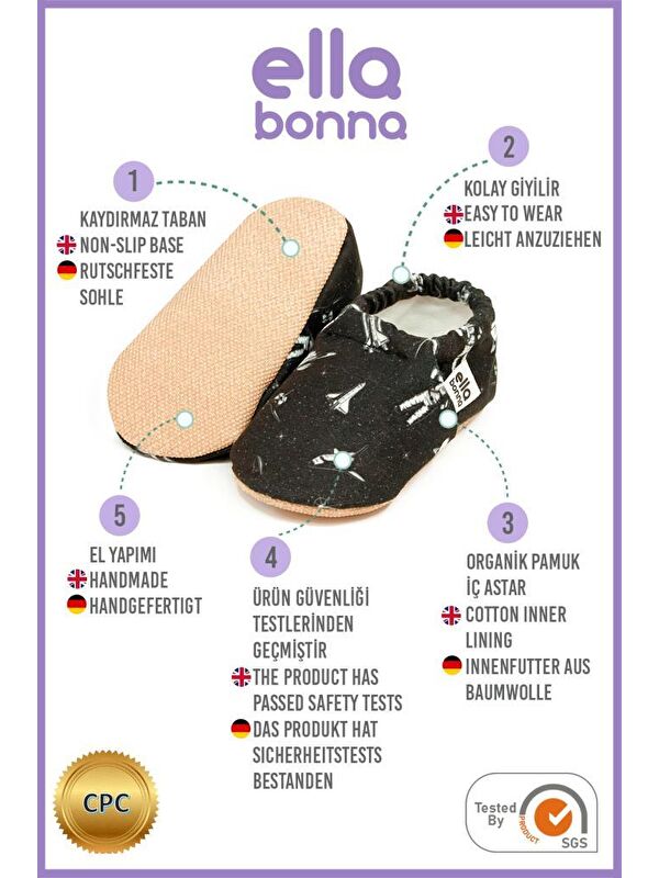 Desenli Bebek Patiği, Kaydırmaz Taban, Ev Kreş Ayakkabısı Panduf - Görsel 4