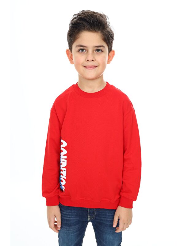Toontoykids Erkek Çocuk Relax Fit Bisiklet Yaka Hafif Düşük Omuz Baskılı Sweatshirt