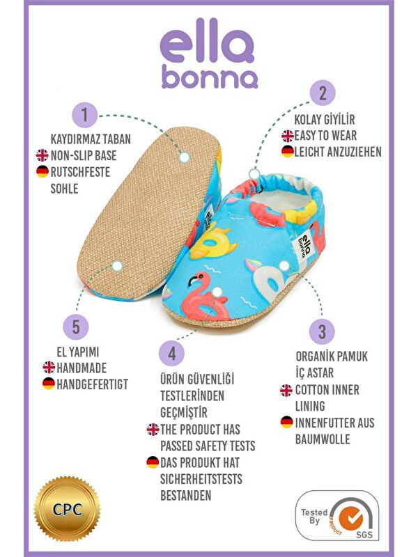 Desenli Bebek Patiği, Kaydırmaz Taban, Ev Kreş Ayakkabısı Panduf - Görsel 4