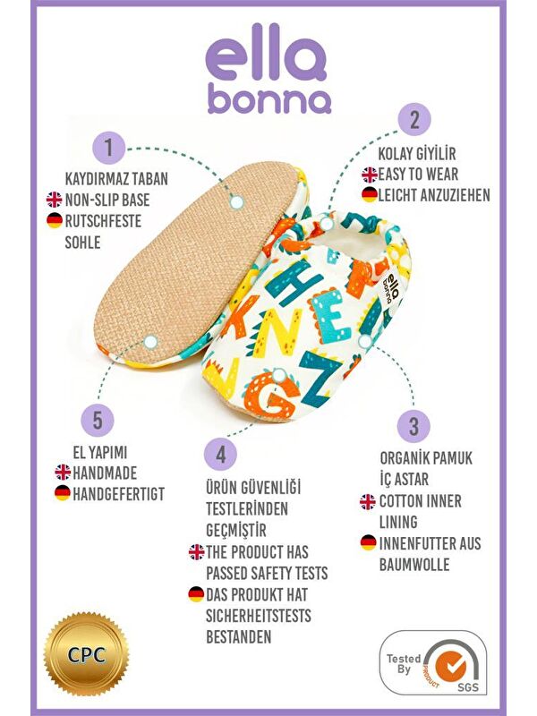 Desenli Bebek Patiği, Kaydırmaz Taban, Ev Kreş Ayakkabısı Panduf - Görsel 4