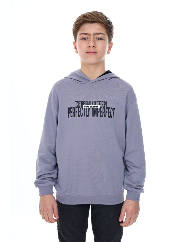 Toontoykids Erkek Çocuk Oversize Kapüşonlu Hafif Düşük Omuz Baskılı Sweatshirt - 2 İplik