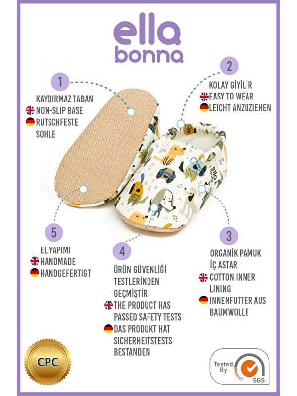 Desenli Bebek Patiği, Kaydırmaz Taban, Ev Kreş Ayakkabısı Panduf - Görsel 4