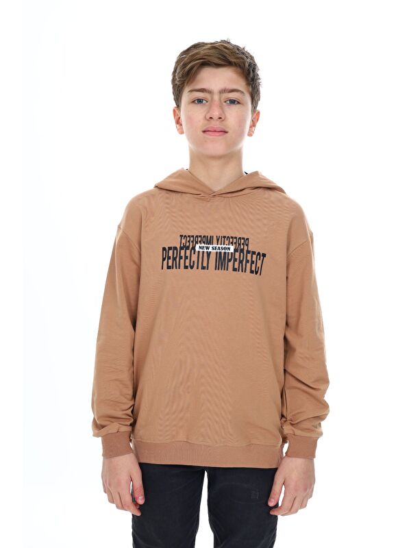 Toontoykids Erkek Çocuk Oversize Kapüşonlu Hafif Düşük Omuz Baskılı Sweatshirt - 2 İplik