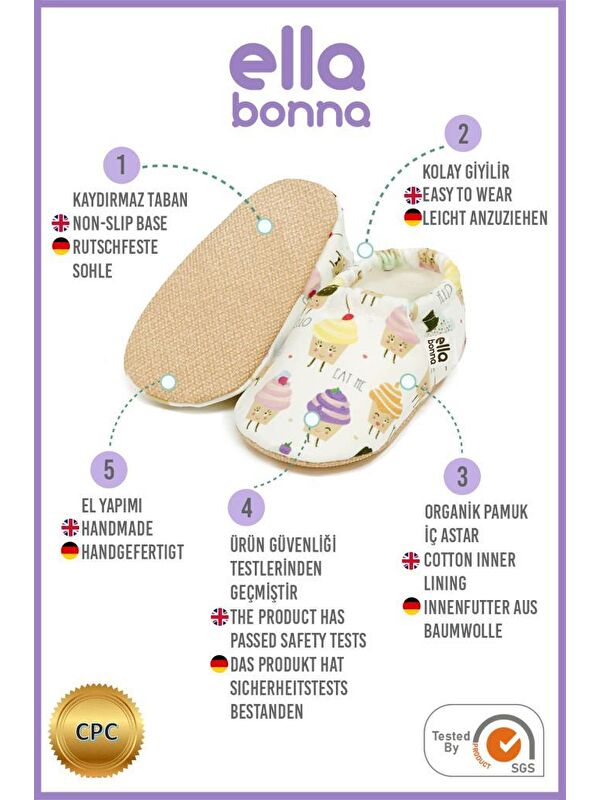 Desenli Bebek Patiği, Kaydırmaz Taban, Ev Kreş Ayakkabısı Panduf - Görsel 4