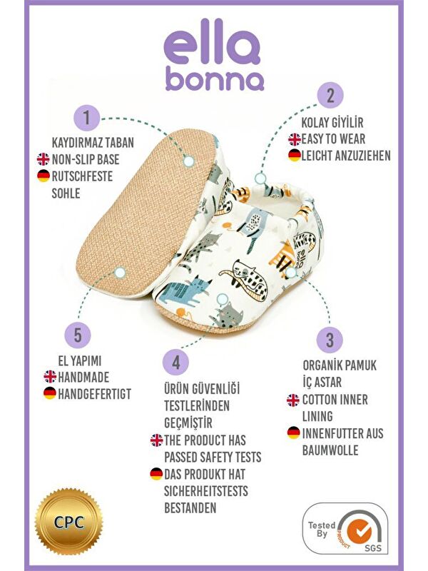 Desenli Bebek Patiği, Kaydırmaz Taban, Ev Kreş Ayakkabısı Panduf - Görsel 4