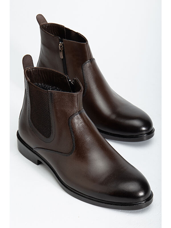 D2145 Hakiki Deri Içi Kürklü Fermuarlı Soğuk Geçirmez Erkek Bot - Görsel 3