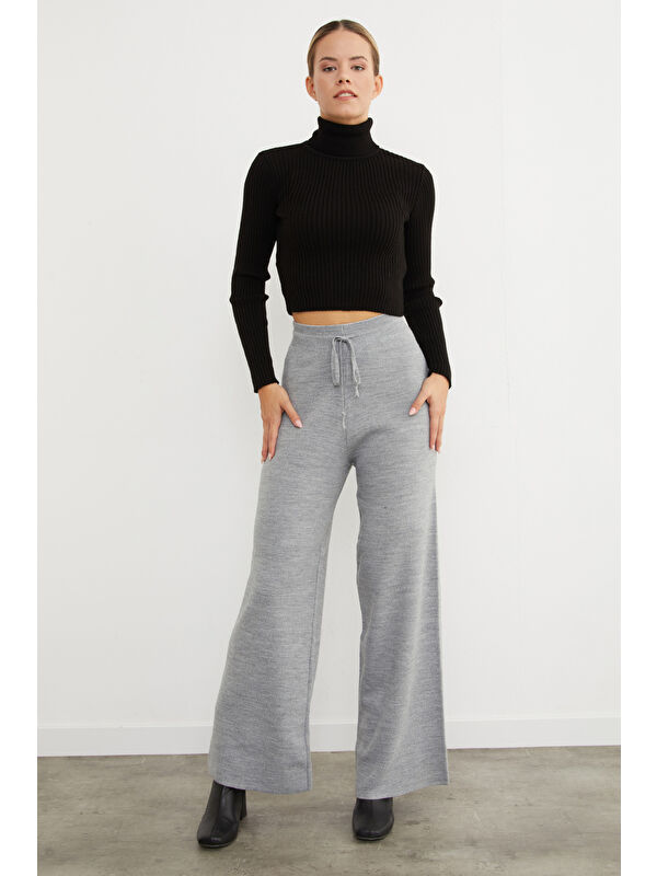 Fullamoda Beli Lastikli Palazzo Triko Pantolon
