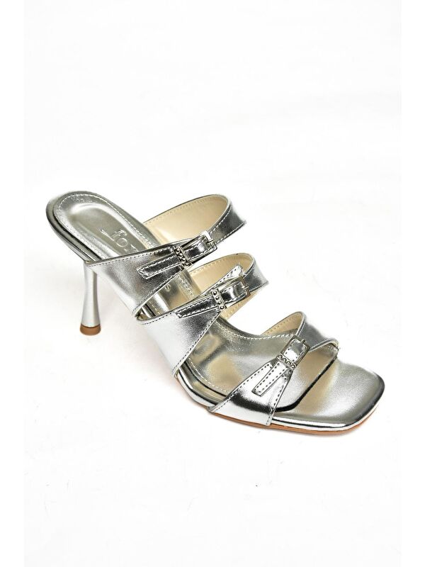 S5182004 Gümüş Kadın Topuklu Terlik - Görsel 2