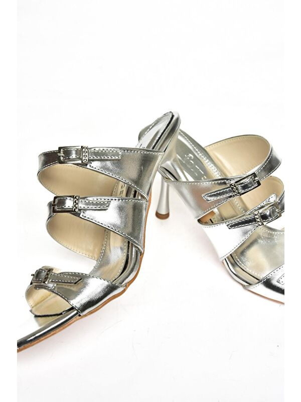 S5182004 Gümüş Kadın Topuklu Terlik - Görsel 4