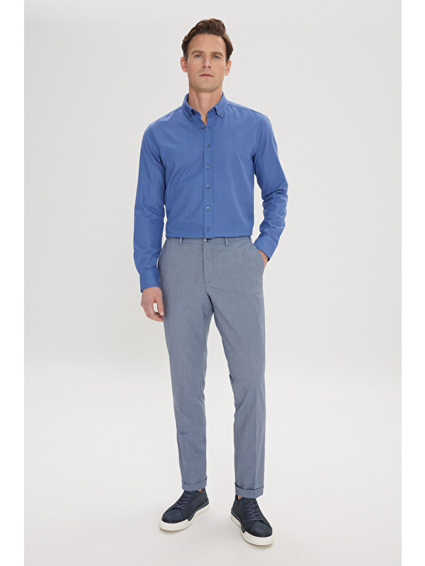 Altınyıldız Classics Erkek Koyu Mavi-Mavi Slim Fit Dar Kesim Yan Cepli Desenli Beli Lastikli Pantolon