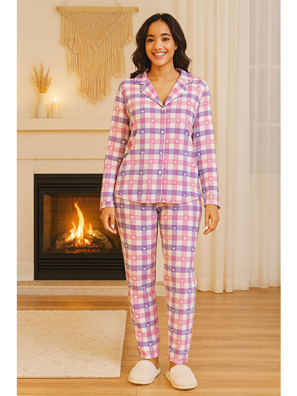 Remsa Kadın Ekose Desen Suprem Pijama Takımı 0460 Pembe07