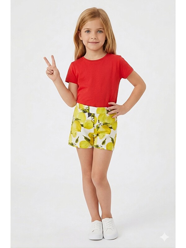 Lovetti Lemon Desenli Kız Çocuk Cepsiz Şort
