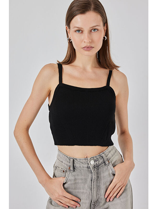 Bigdart Kadın Askılı Crop Top Bluz 15934 - Siyah