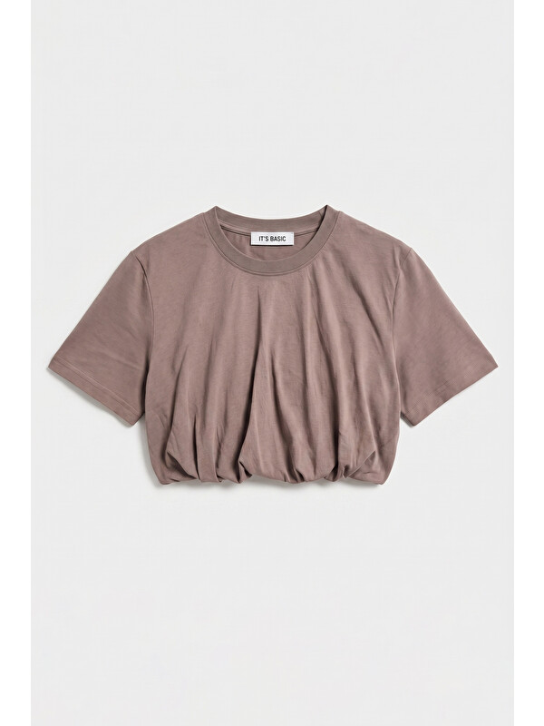 It's Basic Kadın Açık Antrasit s6-16 Crop Balon Fit T-Shirt