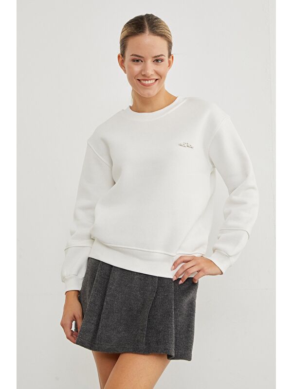Fullamoda 3 İplik Metal Aksesuarlı Bisiklet Yaka Sweatshirt