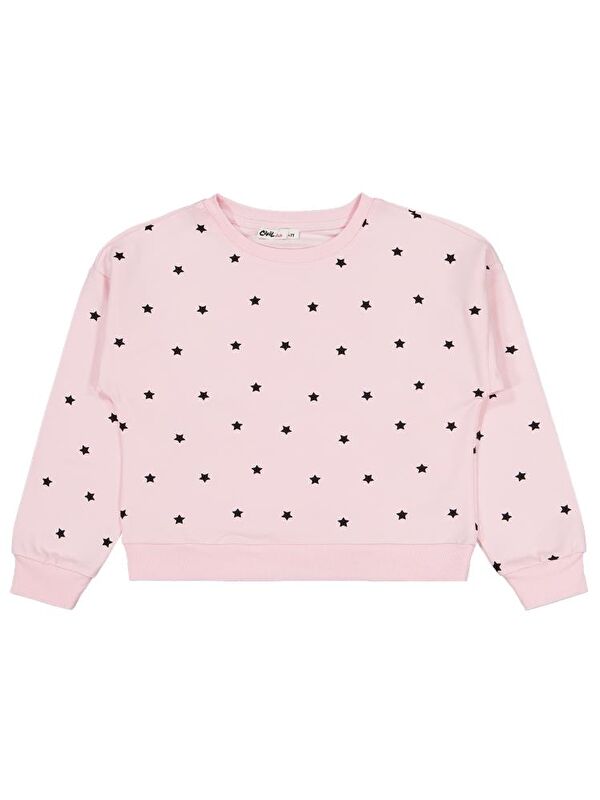 Civil Girls Yıldız Baskılı 6-9 Yaş Sweatshirt - Pudra 7-8 Yaş