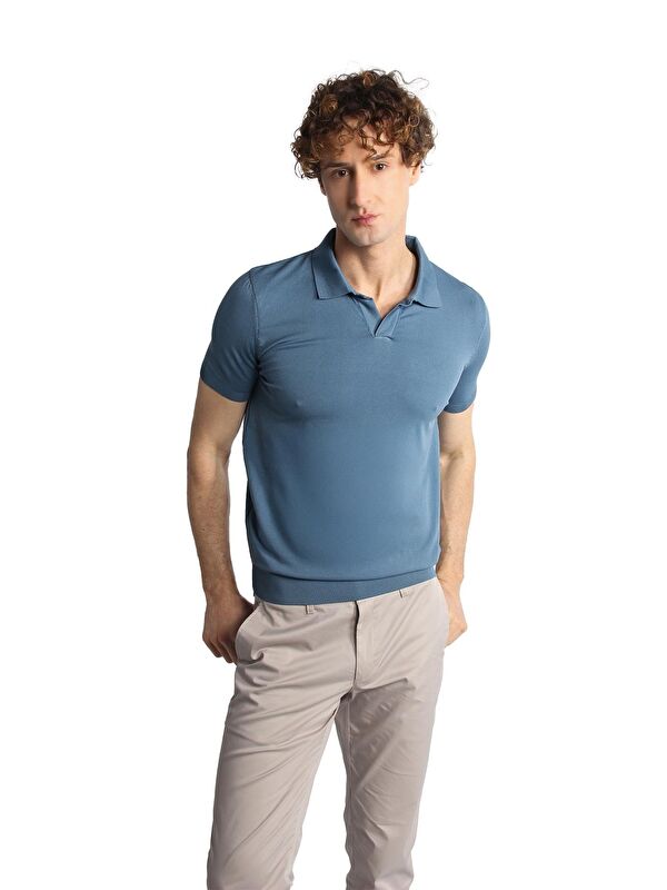 igs İndigo Slim Fit Dar Kalıp Polo Yaka Düz Kısa Kollu Triko Tişört