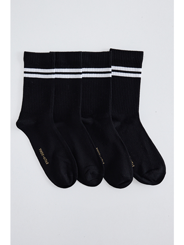 Katia And Bony 4'lü Paket Şeritli Unisex Soket Çorap Siyah