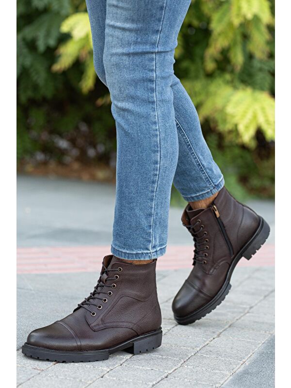 D4002 Hakiki Deri Soğuk Geçiremez Kışlık Erkek Bot - Görsel 5