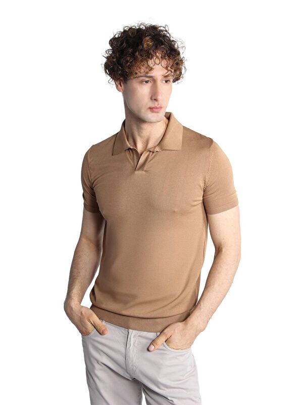 igs Vizon Slim Fit Dar Kalıp Polo Yaka Düz Kısa Kollu Triko Tişört