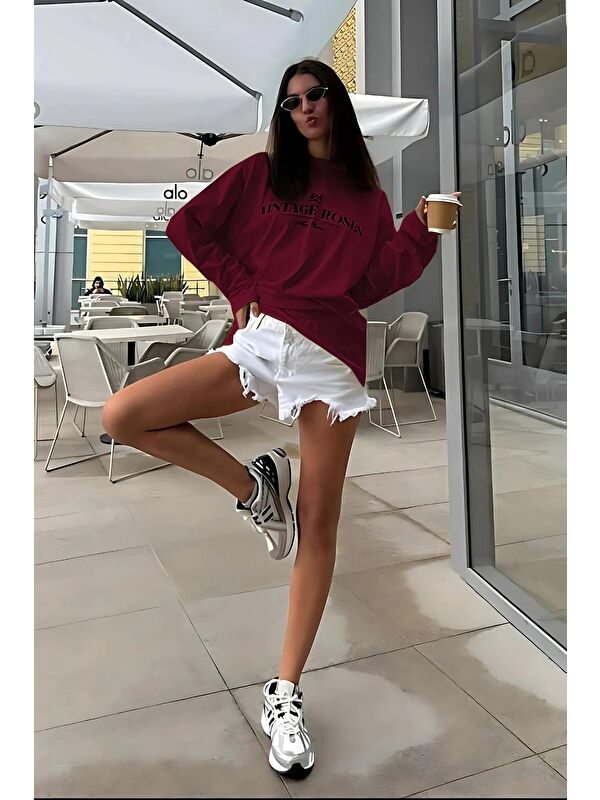 Madmext Bordo Baskılı Uzun Kollu Tişört Mg2451
