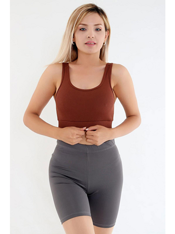 Kompedan Kadın Fitilli Kaşkorse Kumaş Geniş Askılı Crop, Sporcu Sütyeni