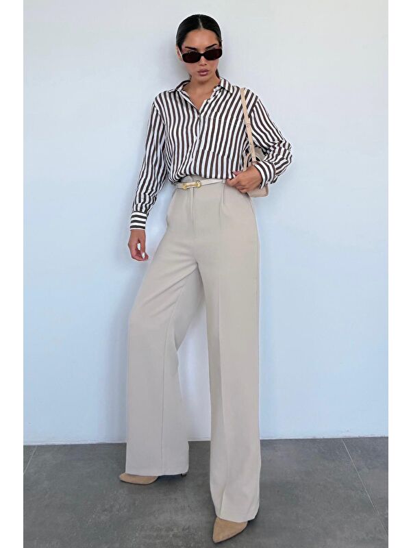 Madmext Taş Rengi Yüksek Bel Kadın Palazzo Pantolon Mg2506