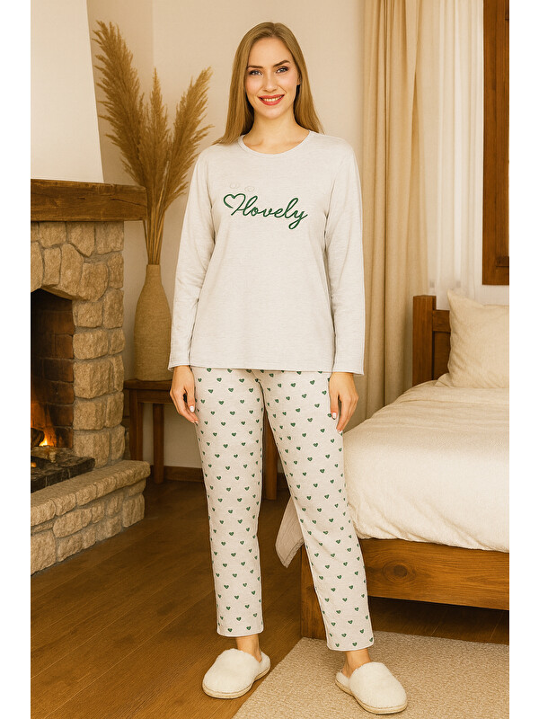 Remsa Kadın Kalp Desen Suprem Pijama Takımı 0471 Vizon02