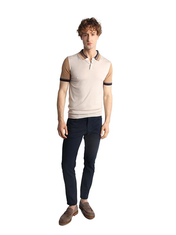 igs Bej Slim Fit Dar Kalıp Polo Yaka Düz Kısa Kollu Triko Tişört