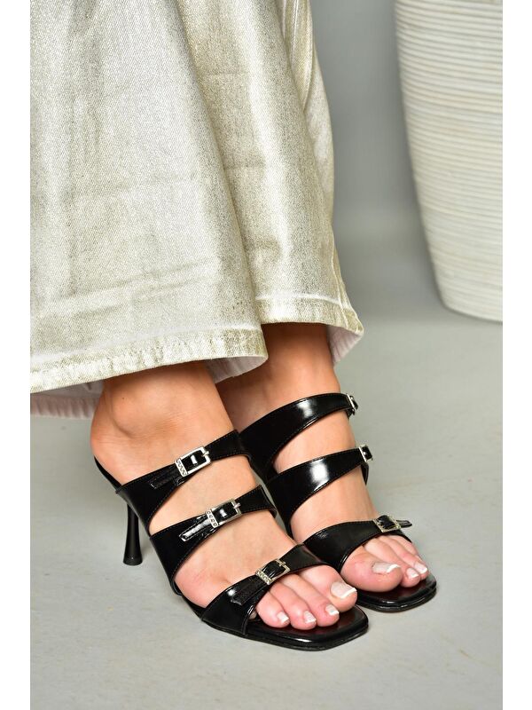 S5182004 Siyah Kadın Topuklu Terlik - Görsel 5