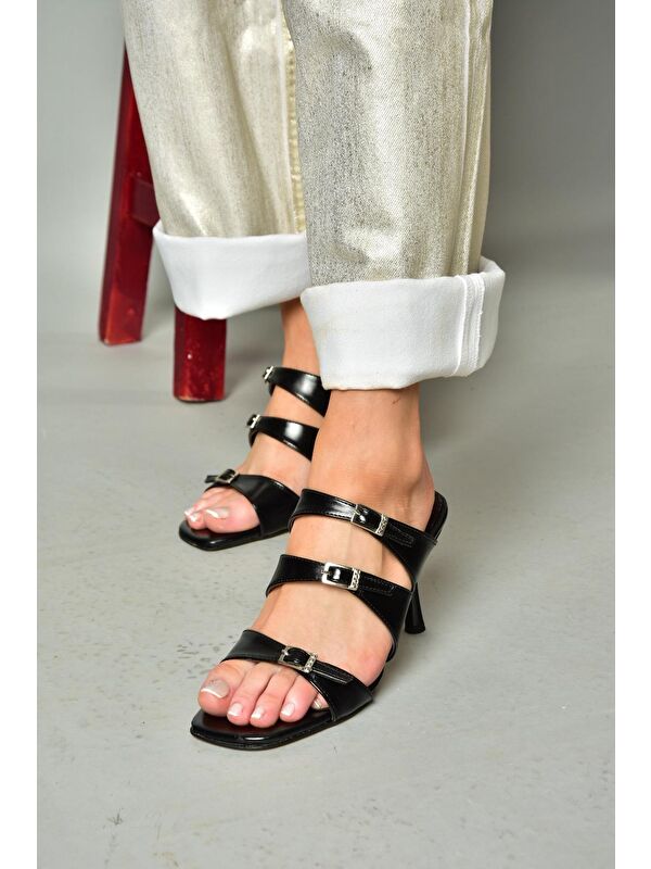 S5182004 Siyah Kadın Topuklu Terlik - Görsel 6