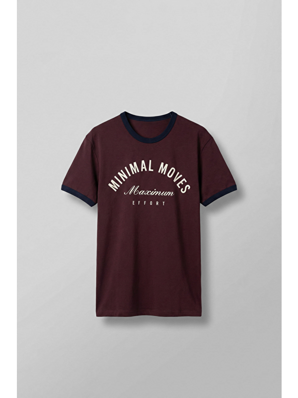 Abluka Online Erkek Regular Fit Kontrast Detaylı T-Shirt Bordo
