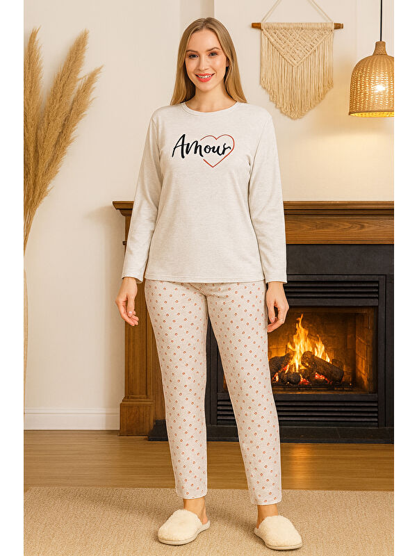 Remsa Kadın Kalp Desen Suprem Pijama Takımı 0472 Vizon04