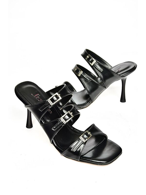 S5182004 Siyah Kadın Topuklu Terlik - Görsel 4