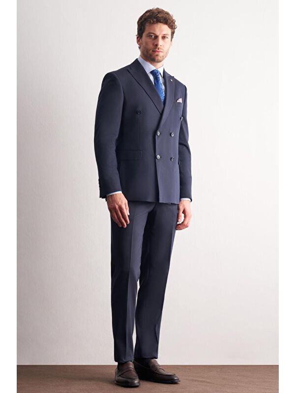 İMZA Koyu Lacivert Kılıç Yaka Tam Astar 6 Drop Slim Fit Takım Elbise 1001255158
