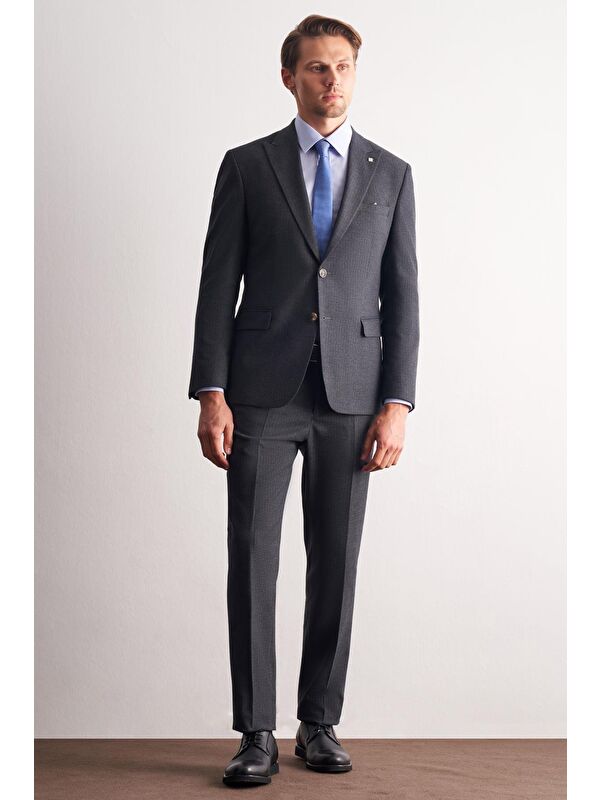 İMZA Lacivert Kırlangıç Yaka Çizgili Desen Esnek 6 Drop Slim Fit Classic Takım Elbise 1001255165