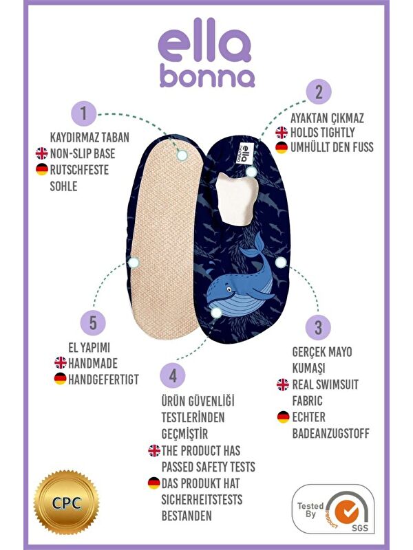 Kaydırmaz Taban, Unisex Bebek, Çocuk Deniz Ayakkabısı, Havuz Patiği, Dinozor - Görsel 4