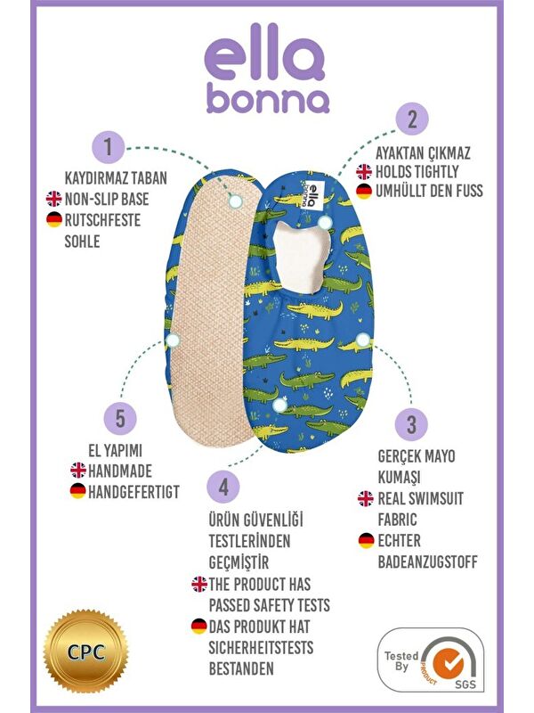 Kaydırmaz Taban, Unisex Bebek, Çocuk Deniz Ayakkabısı, Havuz Patiği, Dinozor - Görsel 4