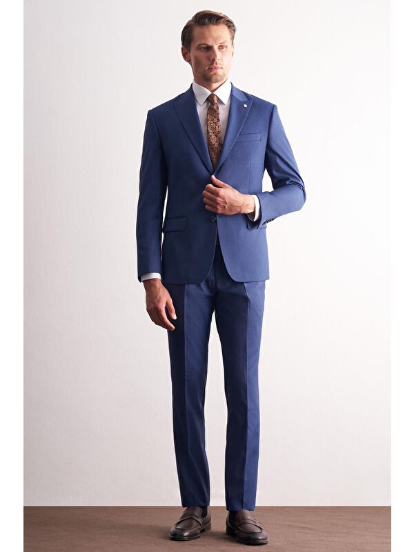 İMZA Koyu Lacivert Kırlangıç Yaka  Esnek Bel Slim Fit 6 Drop Takım Elbise 1001255168