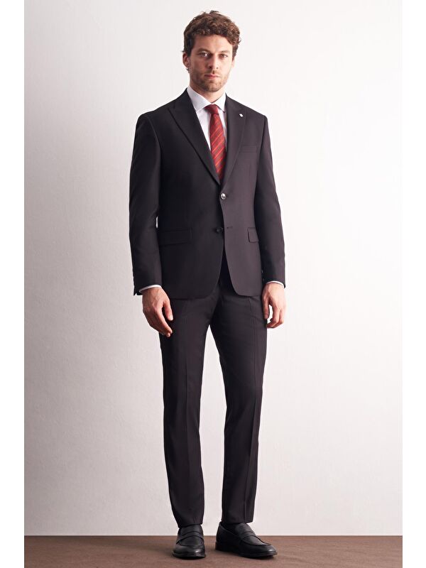 İMZA Siyah Kırlangıç Yaka  Esnek Bel Slim Fit 6 Drop Takım Elbise 1001255167
