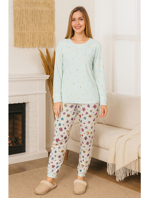 Remsa Kadın Benek Desen Comfort Pijama Takımı 0483 Mint01