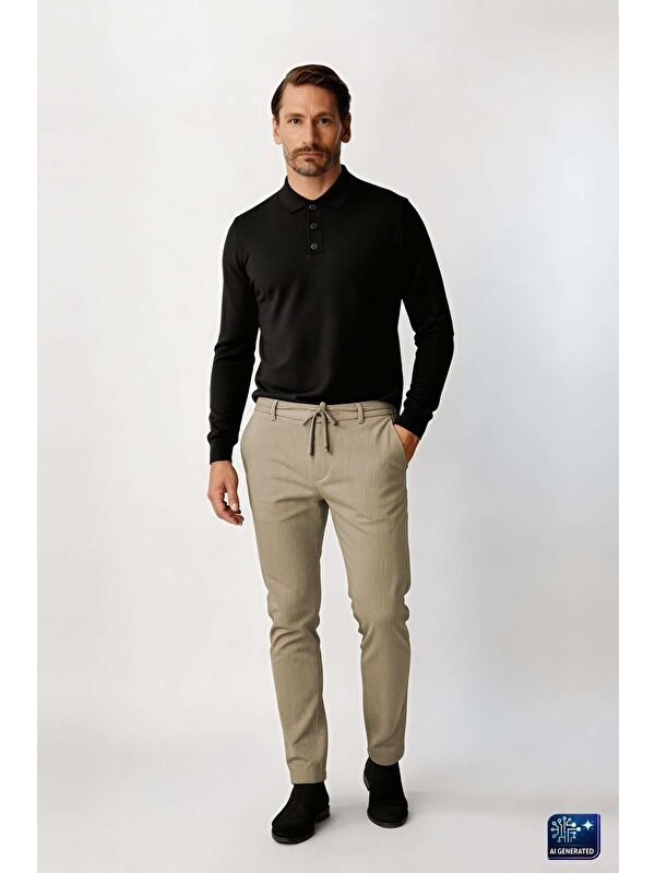 igs Bej Dynamic Fit Lastikli İpli Erkek Pantolon | Konforlu Smart Casual
