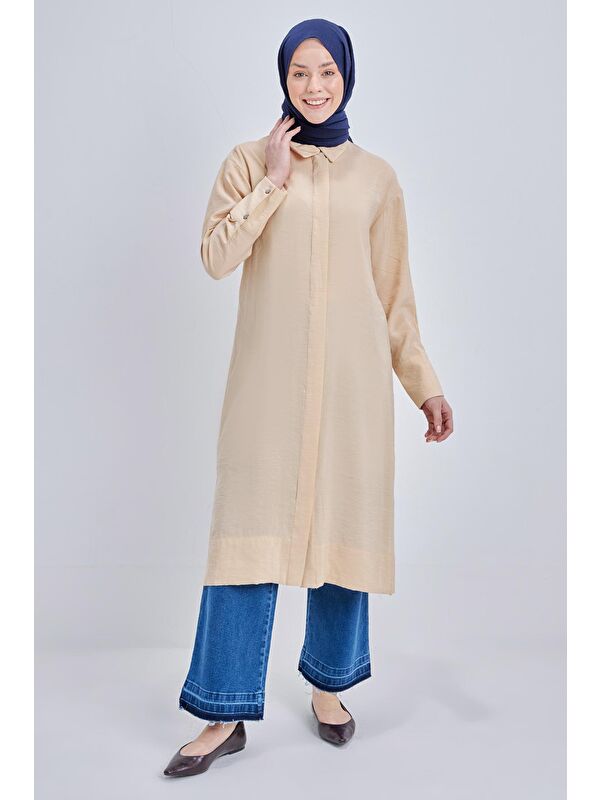 ALLDAY Bej Taş Düğmeli Modal Gömlek Tunik