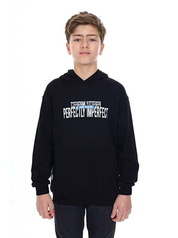 Toontoykids Erkek Çocuk Oversize Kapüşonlu Hafif Düşük Omuz Baskılı Sweatshirt - 2 İplik