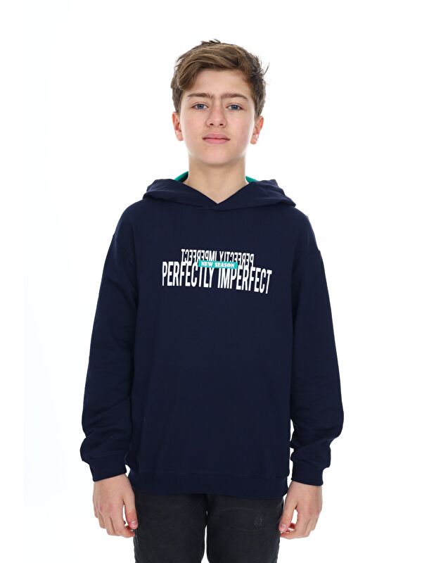 Toontoykids Erkek Çocuk Oversize Kapüşonlu Hafif Düşük Omuz Baskılı Sweatshirt - 2 İplik