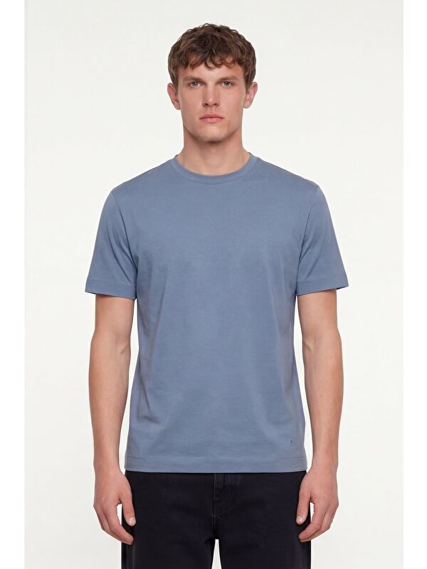 Sabri Özel Erkek Koyu Gri Normal Kesim Regular Fit %100 Pamuk Dokuma Bisiklet Yaka Basic T-Shirt